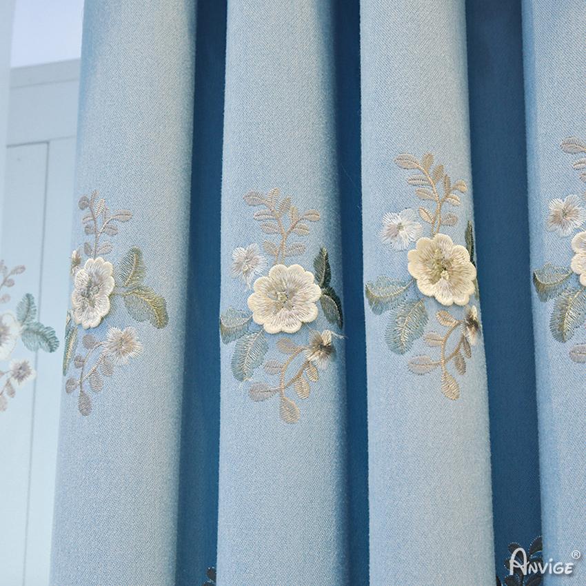 Luxury Curtain ANVIGE Pastoral Blue Flowers Embroidered Customized Curtains Luxury Valance,Blackout and Sheer Window Curtain With Grommet Top,52''Wx84''L,1 Panel roman shades roman blinds curtains window treatment window shade window blind customized roman shades curtain drapes curtains for living room