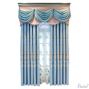 Luxury Curtain ANVIGE Pastoral Blue Flowers Embroidered Customized Curtains Luxury Valance,Blackout and Sheer Window Curtain With Grommet Top,52''Wx84''L,1 Panel roman shades roman blinds curtains window treatment window shade window blind customized roman shades curtain drapes curtains for living room