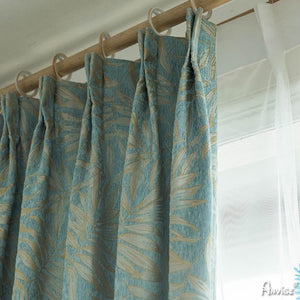 Pastoral Curtain ANVIGE Pastoral Blue Leaves Jacquard ,Grommet Window Curtain Blackout Curtains For Living Room,52''Wx63''L,1 Panel roman shades roman blinds curtains window treatment window shade window blind customized roman shades curtain drapes curtains for living room