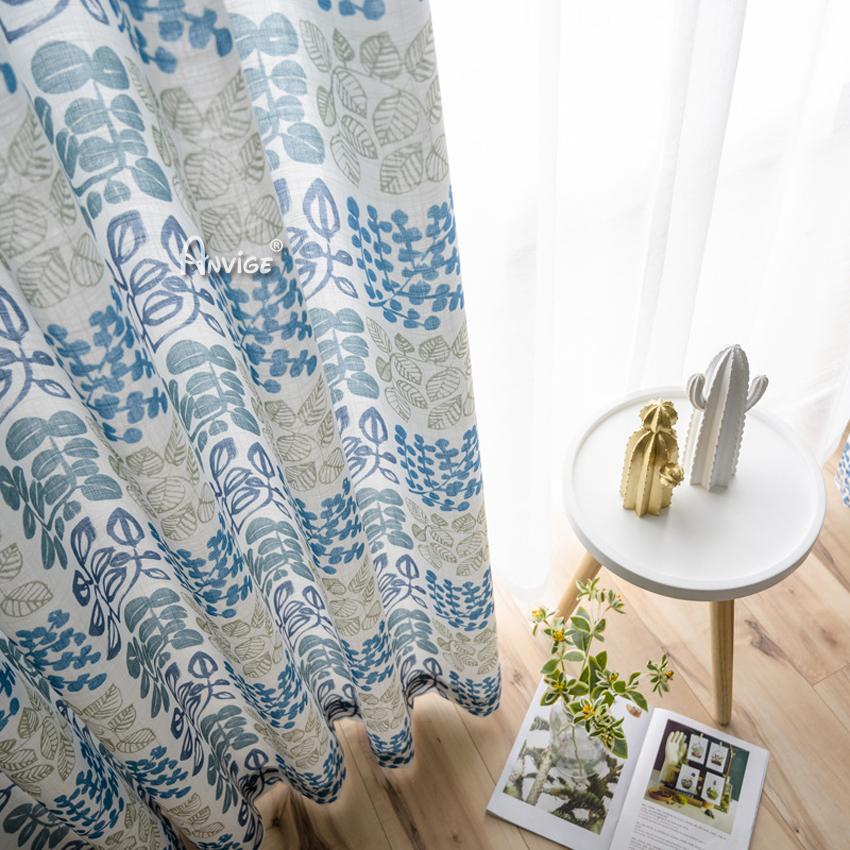 Pastoral Curtain ANVIGE Pastoral Blue Leaves Printed Curtains,Grommet Window Curtain Blackout Curtains For Living Room,52''Wx63''L,1 Panel roman shades roman blinds curtains window treatment window shade window blind customized roman shades curtain drapes curtains for living room