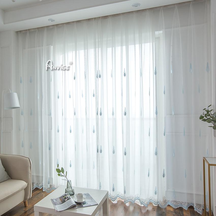 Sheer Curtain ANVIGE Pastoral Blue Trees Embroidered,Grommet Window Curtain Sheer Curtains For Living Room,52''Wx63''L,1 Panel roman shades roman blinds curtains window treatment window shade window blind customized roman shades curtain drapes curtains for living room