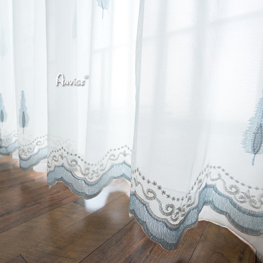 Sheer Curtain ANVIGE Pastoral Blue Trees Embroidered,Grommet Window Curtain Sheer Curtains For Living Room,52''Wx63''L,1 Panel roman shades roman blinds curtains window treatment window shade window blind customized roman shades curtain drapes curtains for living room