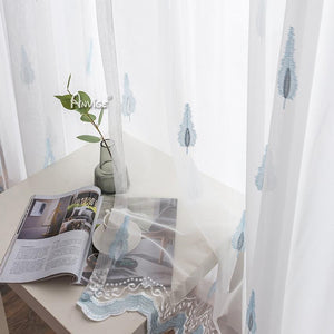 Sheer Curtain ANVIGE Pastoral Blue Trees Embroidered,Grommet Window Curtain Sheer Curtains For Living Room,52''Wx63''L,1 Panel roman shades roman blinds curtains window treatment window shade window blind customized roman shades curtain drapes curtains for living room