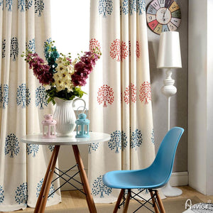 Pastoral Curtain ANVIGE Pastoral Cotton Linen Blue and Red Trees Embroidered,Grommet Window Curtain Blackout Curtains For Living Room,52''Wx63''L,1 Panel roman shades roman blinds curtains window treatment window shade window blind customized roman shades curtain drapes curtains for living room