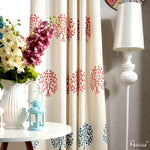 Pastoral Curtain ANVIGE Pastoral Cotton Linen Blue and Red Trees Embroidered,Grommet Window Curtain Blackout Curtains For Living Room,52''Wx63''L,1 Panel roman shades roman blinds curtains window treatment window shade window blind customized roman shades curtain drapes curtains for living room