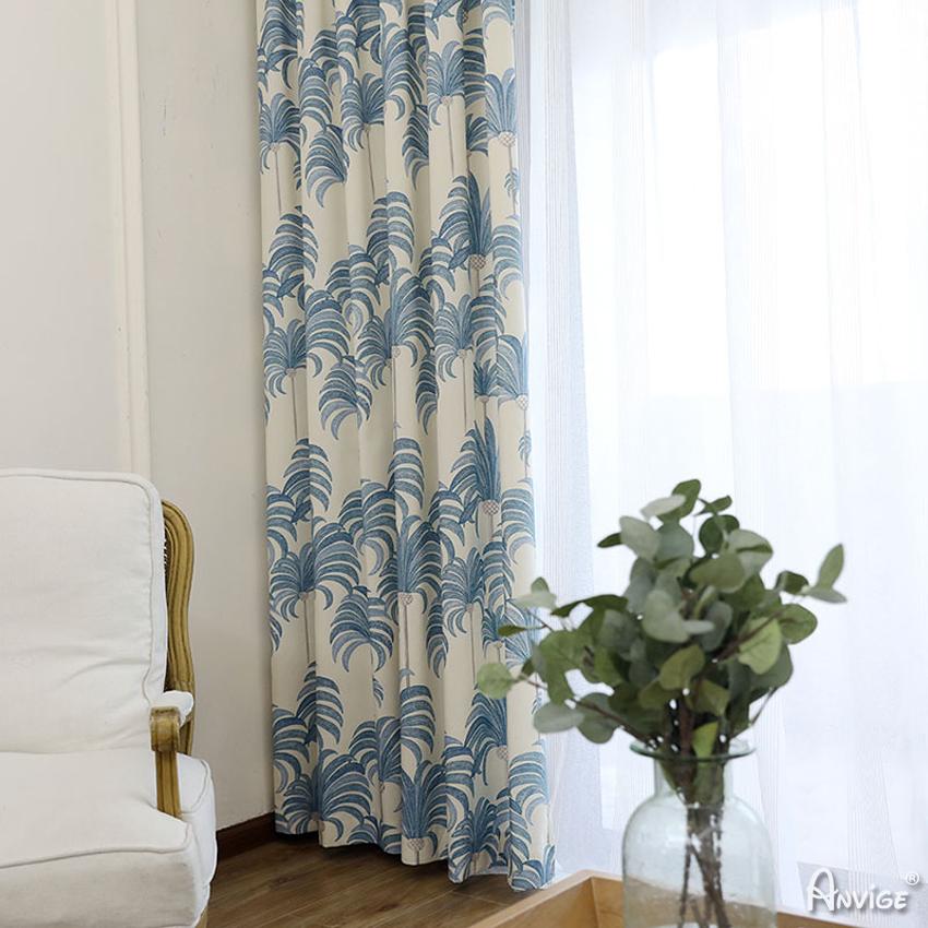 Pastoral Curtain ANVIGE Pastoral Cotton Linen Blue Leaves Printed,Grommet Window Curtain Blackout Curtains For Living Room,52''Wx63''L,1 Panel roman shades roman blinds curtains window treatment window shade window blind customized roman shades curtain drapes curtains for living room