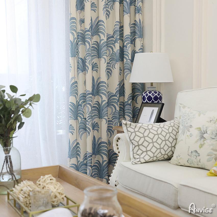 Pastoral Curtain ANVIGE Pastoral Cotton Linen Blue Leaves Printed,Grommet Window Curtain Blackout Curtains For Living Room,52''Wx63''L,1 Panel roman shades roman blinds curtains window treatment window shade window blind customized roman shades curtain drapes curtains for living room