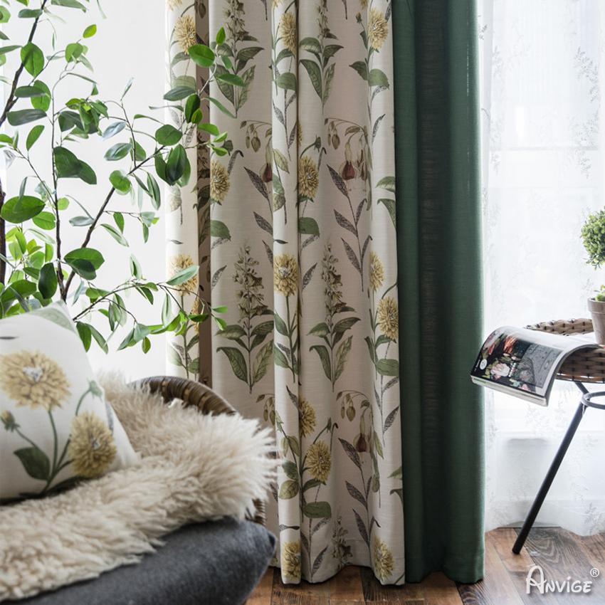 Pastoral Curtain ANVIGE Pastoral Cotton Linen Cloth Flowers Printed,Grommet Window Curtain Blackout Curtains For Living Room,52''Wx63''L,1 Panel roman shades roman blinds curtains window treatment window shade window blind customized roman shades curtain drapes curtains for living room