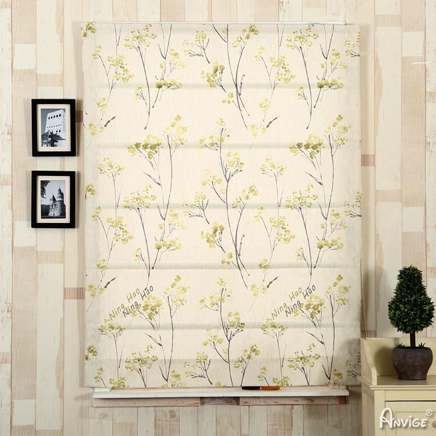 Roman Shade ANVIGE Pastoral Cotton Linen Green Plants Printed Roman Shades ,Easy Install Washable Curtains ,Customized Window Curtain Drape, 24"W X 64"H roman shades roman blinds curtains window treatment window shade window blind customized roman shades curtain drapes curtains for living room