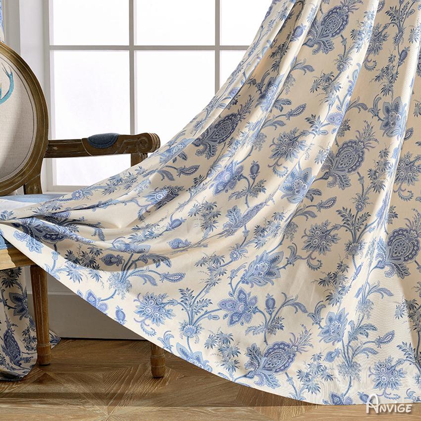 Pastoral Curtain ANVIGE Pastoral Cotton Linen Little Blue Flower Printed,Grommet Window Curtain Blackout Curtains For Living Room,52''Wx63''L,1 Panel roman shades roman blinds curtains window treatment window shade window blind customized roman shades curtain drapes curtains for living room