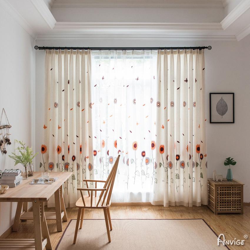 Pastoral Curtain ANVIGE Pastoral Cotton Linen Sunflower Embroidered,Grommet Window Curtain Blackout Curtains For Living Room,52''Wx63''L,1 Panel roman shades roman blinds curtains window treatment window shade window blind customized roman shades curtain drapes curtains for living room