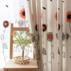 Pastoral Curtain ANVIGE Pastoral Cotton Linen Sunflower Embroidered,Grommet Window Curtain Blackout Curtains For Living Room,52''Wx63''L,1 Panel roman shades roman blinds curtains window treatment window shade window blind customized roman shades curtain drapes curtains for living room