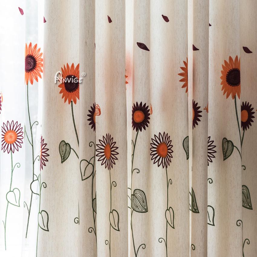 Pastoral Curtain ANVIGE Pastoral Cotton Linen Sunflower Embroidered,Grommet Window Curtain Blackout Curtains For Living Room,52''Wx63''L,1 Panel roman shades roman blinds curtains window treatment window shade window blind customized roman shades curtain drapes curtains for living room