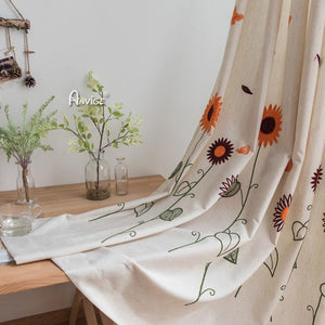 Pastoral Curtain ANVIGE Pastoral Cotton Linen Sunflower Embroidered,Grommet Window Curtain Blackout Curtains For Living Room,52''Wx63''L,1 Panel roman shades roman blinds curtains window treatment window shade window blind customized roman shades curtain drapes curtains for living room