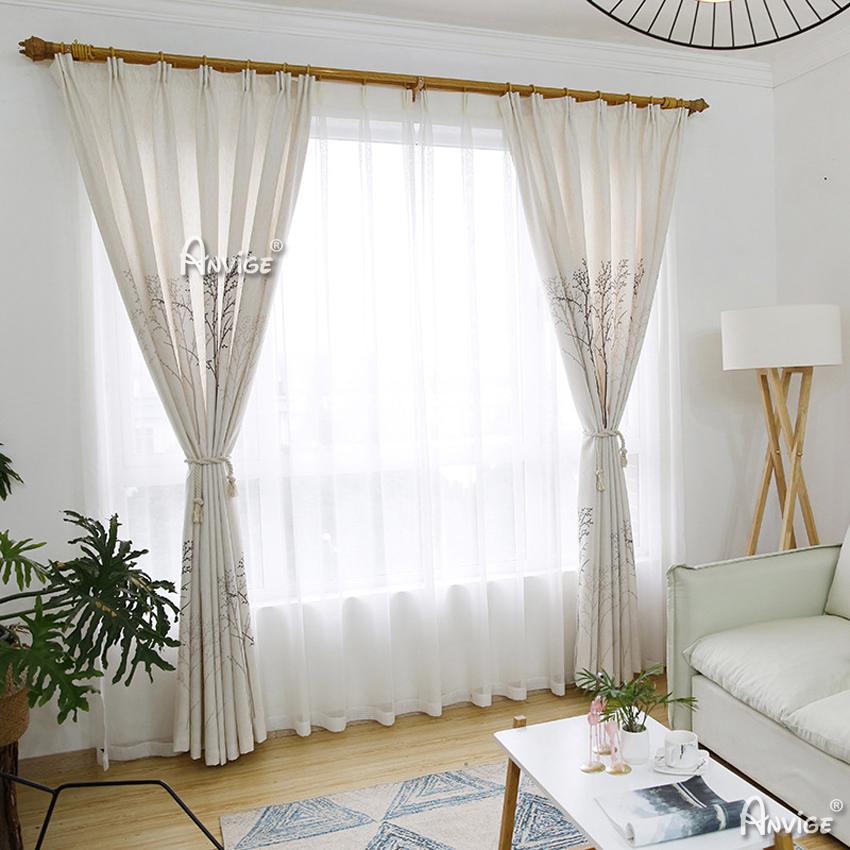 Pastoral Curtain ANVIGE Pastoral Cotton Linen Trees Printed,Grommet Window Curtain Blackout Curtains For Living Room,52''Wx63''L,1 Panel roman shades roman blinds curtains window treatment window shade window blind customized roman shades curtain drapes curtains for living room