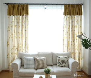 Pastoral Curtain ANVIGE Pastoral Cotton Linen Yellow Leaves Printed,Grommet Window Curtain Blackout Curtains For Living Room,52''Wx63''L,1 Panel roman shades roman blinds curtains window treatment window shade window blind customized roman shades curtain drapes curtains for living room