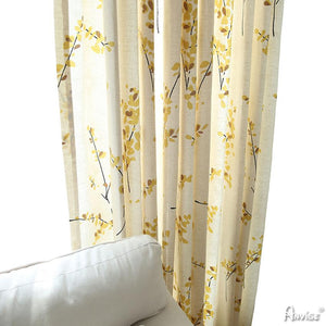 Pastoral Curtain ANVIGE Pastoral Cotton Linen Yellow Leaves Printed,Grommet Window Curtain Blackout Curtains For Living Room,52''Wx63''L,1 Panel roman shades roman blinds curtains window treatment window shade window blind customized roman shades curtain drapes curtains for living room