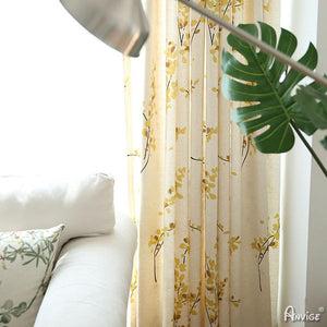 Pastoral Curtain ANVIGE Pastoral Cotton Linen Yellow Leaves Printed,Grommet Window Curtain Blackout Curtains For Living Room,52''Wx63''L,1 Panel roman shades roman blinds curtains window treatment window shade window blind customized roman shades curtain drapes curtains for living room