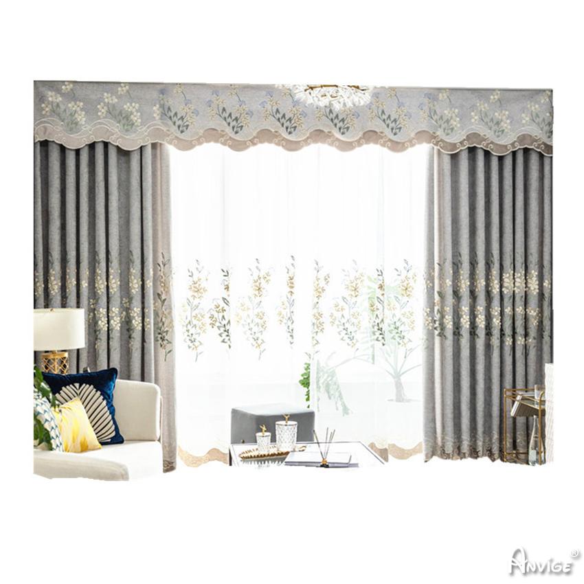 Luxury Curtain ANVIGE Pastoral Embossed Embroidered Curtains For the Living Room Customized Valance,Blackout and Sheer Window Curtain With Grommet Top,52''Wx84''L,1 Panel roman shades roman blinds curtains window treatment window shade window blind customized roman shades curtain drapes curtains for living room