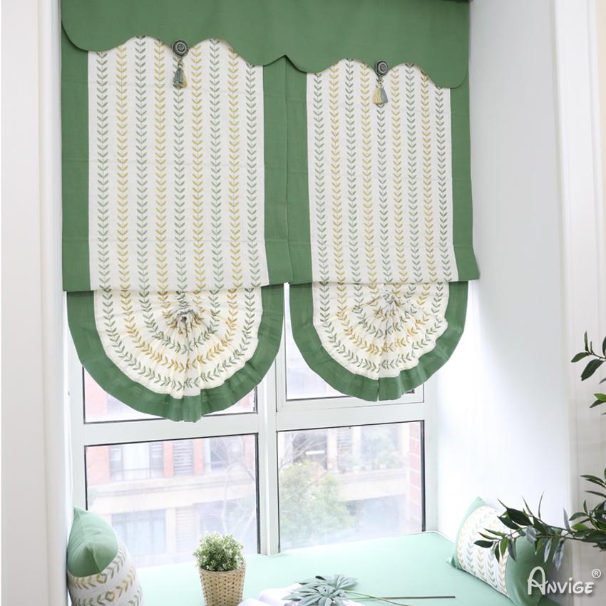 Roman Shade ANVIGE Pastoral Embroidered Leaves With Green Band Roman Shades ,Easy Install Washable Curtains ,Customized Window Curtain Drape, 24"W X 64"H roman shades roman blinds curtains window treatment window shade window blind customized roman shades curtain drapes curtains for living room