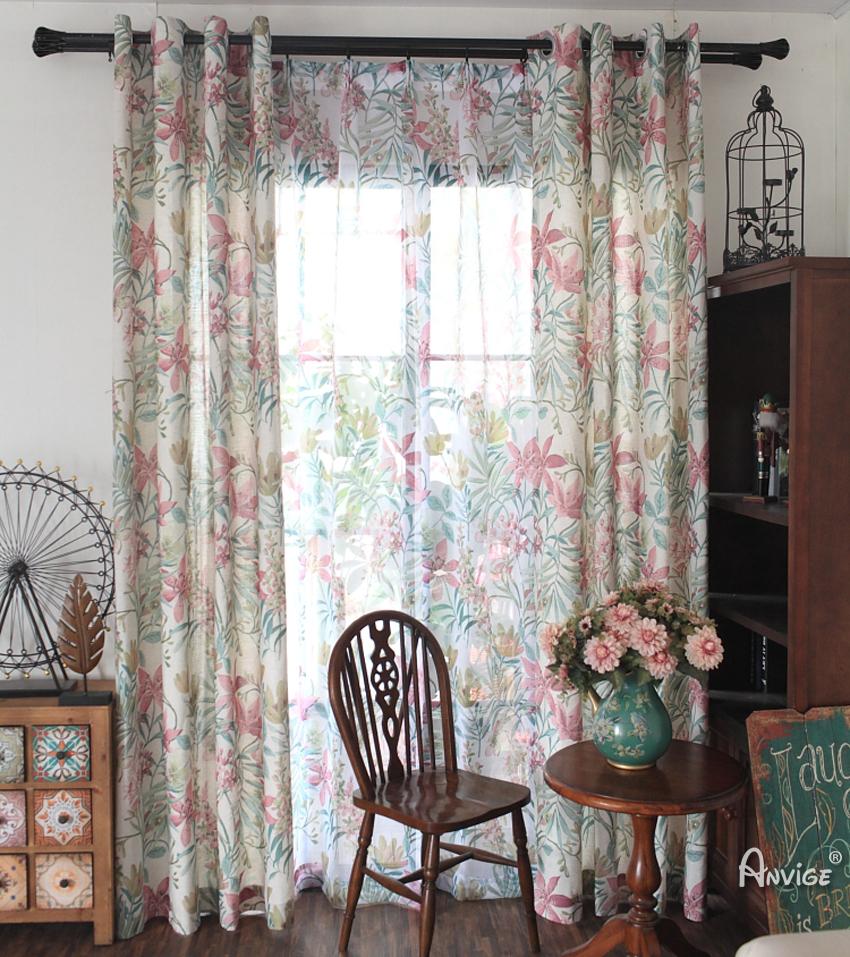 Pastoral Curtain ANVIGE Pastoral Fashion Flowers Printed,Grommet Window Curtain Blackout Curtains For Living Room,52''Wx63''L,1 Panel roman shades roman blinds curtains window treatment window shade window blind customized roman shades curtain drapes curtains for living room