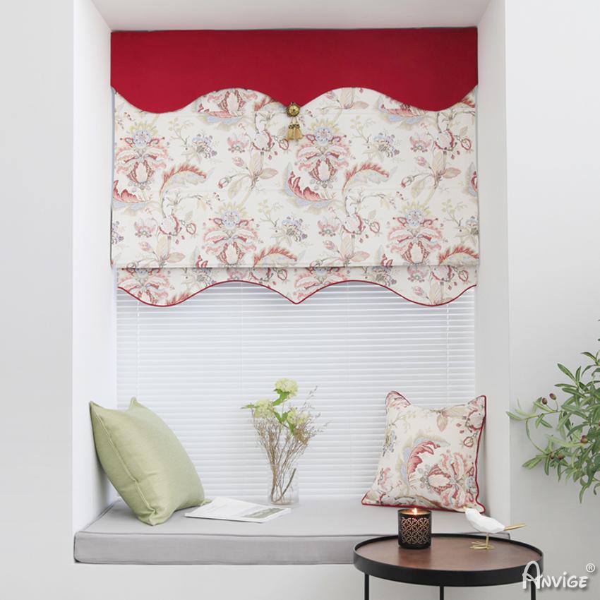 Roman Shade ANVIGE Pastoral Flowers and Leaves Customized Printed Roman Shades ,Easy Install Washable Curtains ,Customized Window Curtain Drape, 24"W X 64"H roman shades roman blinds curtains window treatment window shade window blind customized roman shades curtain drapes curtains for living room