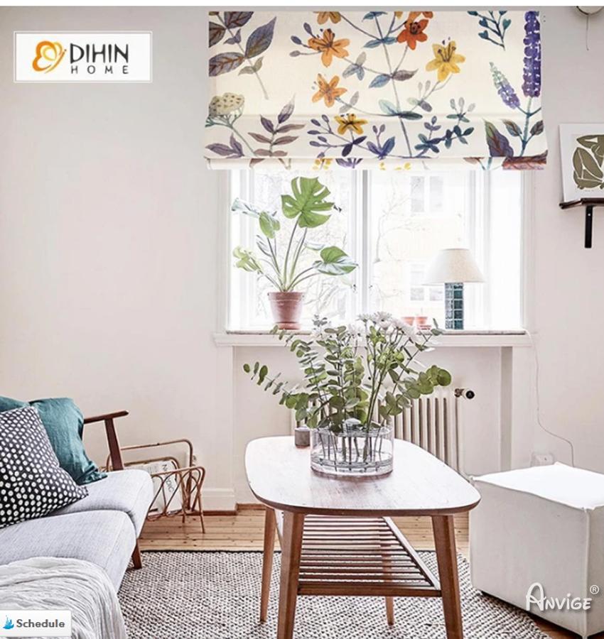 Roman Shade ANVIGE Pastoral Flowers and Leaves Customized Roman Shades ,Easy Install Washable Curtains ,Customized Window Curtain Drape, 24"W X 64"H roman shades roman blinds curtains window treatment window shade window blind customized roman shades curtain drapes curtains for living room