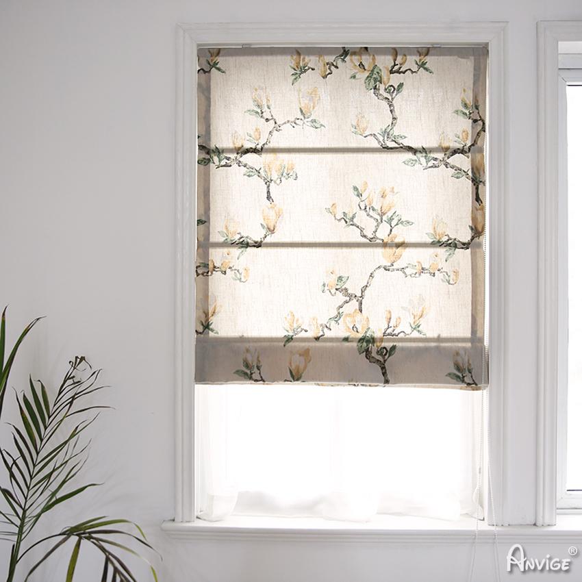 Roman Shade ANVIGE Pastoral Flowers Printed Customized Fan Roman Shades ,Easy Install Washable Curtains ,Customized Window Curtain Drape, 24"W X 64"H roman shades roman blinds curtains window treatment window shade window blind customized roman shades curtain drapes curtains for living room