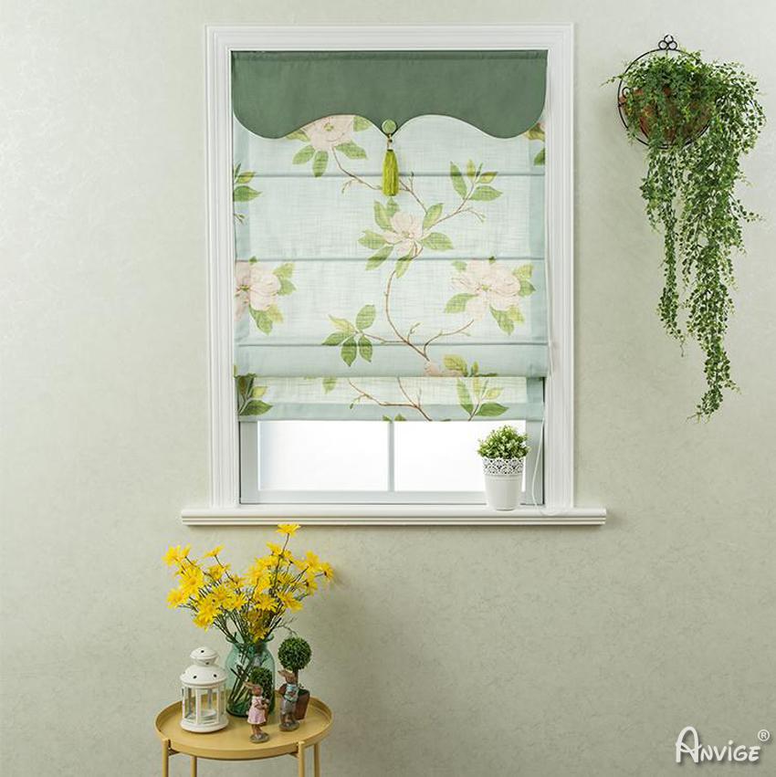 Roman Shade ANVIGE Pastoral Flowers With Green Valance Customized Roman Shades ,Easy Install Washable Curtains ,Customized Window Curtain Drape, 24"W X 64"H roman shades roman blinds curtains window treatment window shade window blind customized roman shades curtain drapes curtains for living room