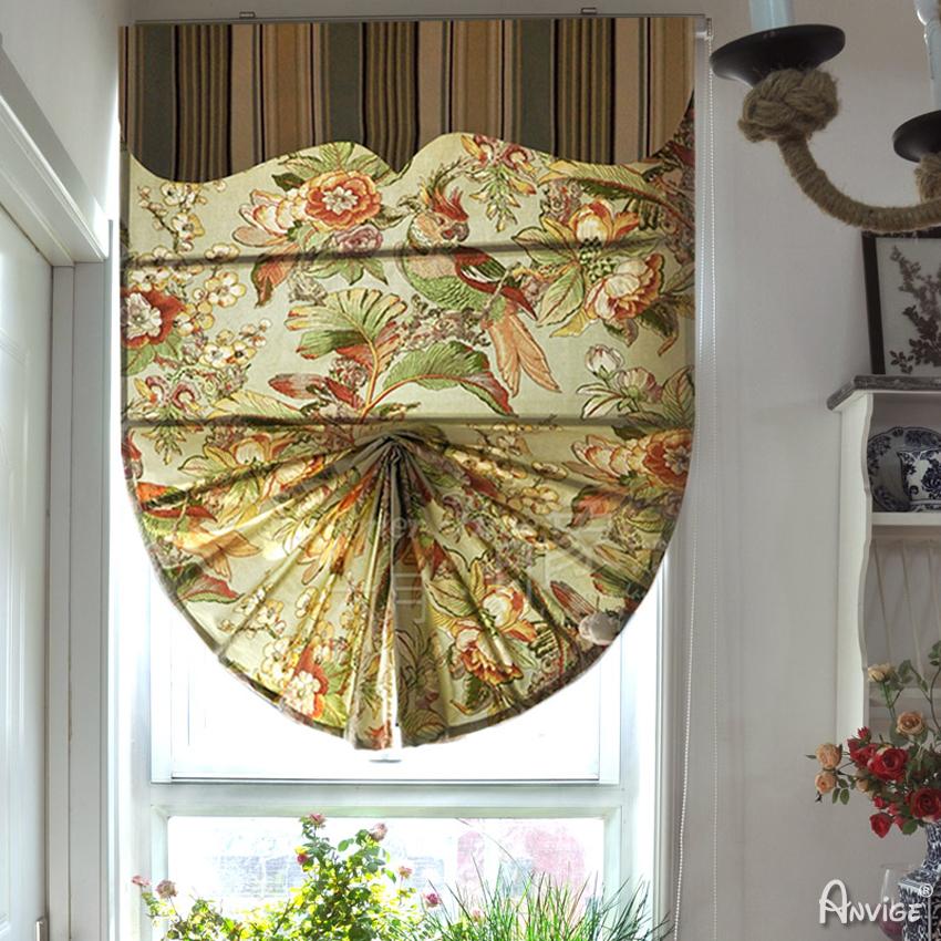 Roman Shade ANVIGE Pastoral Garden Parrot Flower Printed Customized Fan Roman Shades ,Easy Install Washable Curtains ,Customized Window Curtain Drape, 24"W X 64"H roman shades roman blinds curtains window treatment window shade window blind customized roman shades curtain drapes curtains for living room