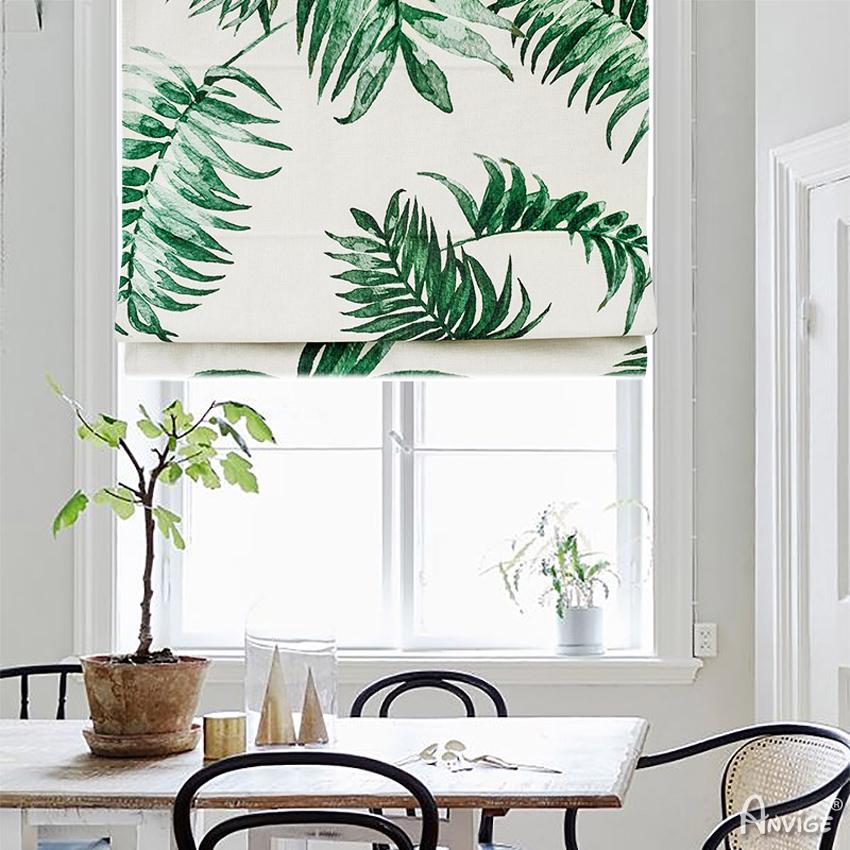 Roman Shade ANVIGE Pastoral Green Banana Leaves Printed Customized Roman Shades ,Easy Install Washable Curtains ,Customized Window Curtain Drape, 24"W X 64"H roman shades roman blinds curtains window treatment window shade window blind customized roman shades curtain drapes curtains for living room