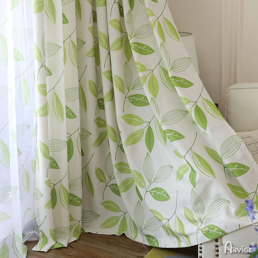 Pastoral Curtain ANVIGE Pastoral Green Leaves Printed ,Grommet Window Curtain Blackout Curtains For Living Room,52''Wx63''L,1 Panel roman shades roman blinds curtains window treatment window shade window blind customized roman shades curtain drapes curtains for living room