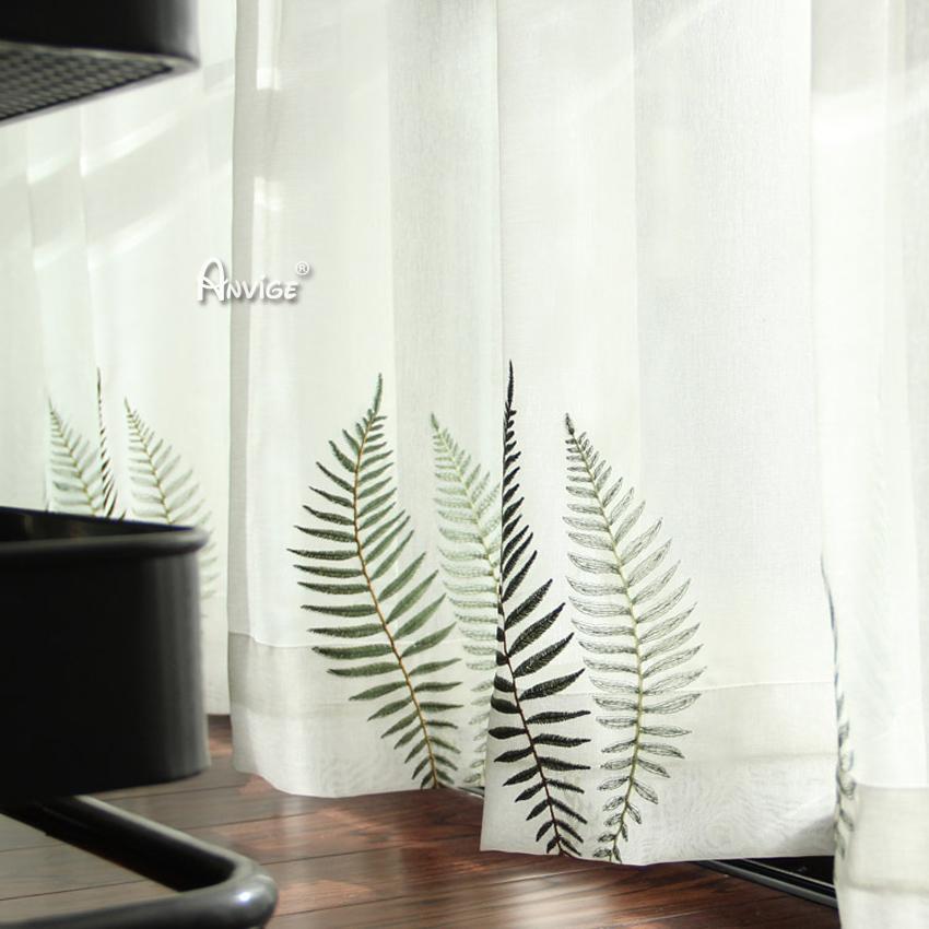 Sheer Curtain ANVIGE Pastoral Green Water Grass Embroidered Curtain,Grommet Window Curtain Sheer Curtains For Living Room,52''Wx63''L,1 Panel roman shades roman blinds curtains window treatment window shade window blind customized roman shades curtain drapes curtains for living room