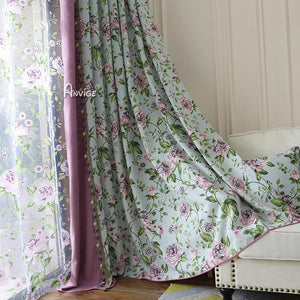 Pastoral Curtain ANVIGE Pastoral High Quality Cotton Linen Flower Printed,Grommet Window Curtain Blackout Curtains For Living Room,52''Wx63''L,1 Panel roman shades roman blinds curtains window treatment window shade window blind customized roman shades curtain drapes curtains for living room