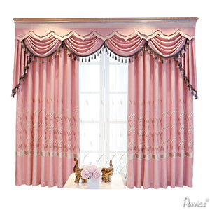 Anvige Home Textile Luxury Curtain ANVIGE Pastoral Leaves Embroidered Curtain With Valance,Custom Made Blackout Window Drapes For Living Room