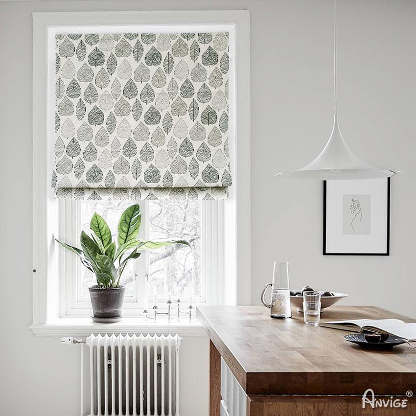 Roman Shade ANVIGE Pastoral Leaves Printed Customized Roman Shades ,Easy Install Washable Curtains ,Customized Window Curtain Drape, 24"W X 64"H roman shades roman blinds curtains window treatment window shade window blind customized roman shades curtain drapes curtains for living room