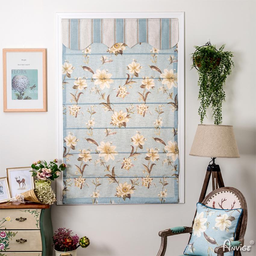 Roman Shade ANVIGE Pastoral Light Blue Fabric Flower Printed Roman Shades ,Easy Install Washable Curtains ,Customized Window Curtain Drape, 24"W X 64"H roman shades roman blinds curtains window treatment window shade window blind customized roman shades curtain drapes curtains for living room