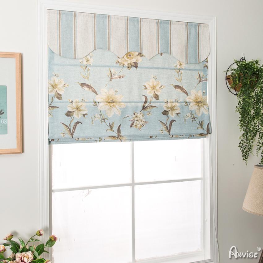 Roman Shade ANVIGE Pastoral Light Blue Fabric Flower Printed Roman Shades ,Easy Install Washable Curtains ,Customized Window Curtain Drape, 24"W X 64"H roman shades roman blinds curtains window treatment window shade window blind customized roman shades curtain drapes curtains for living room