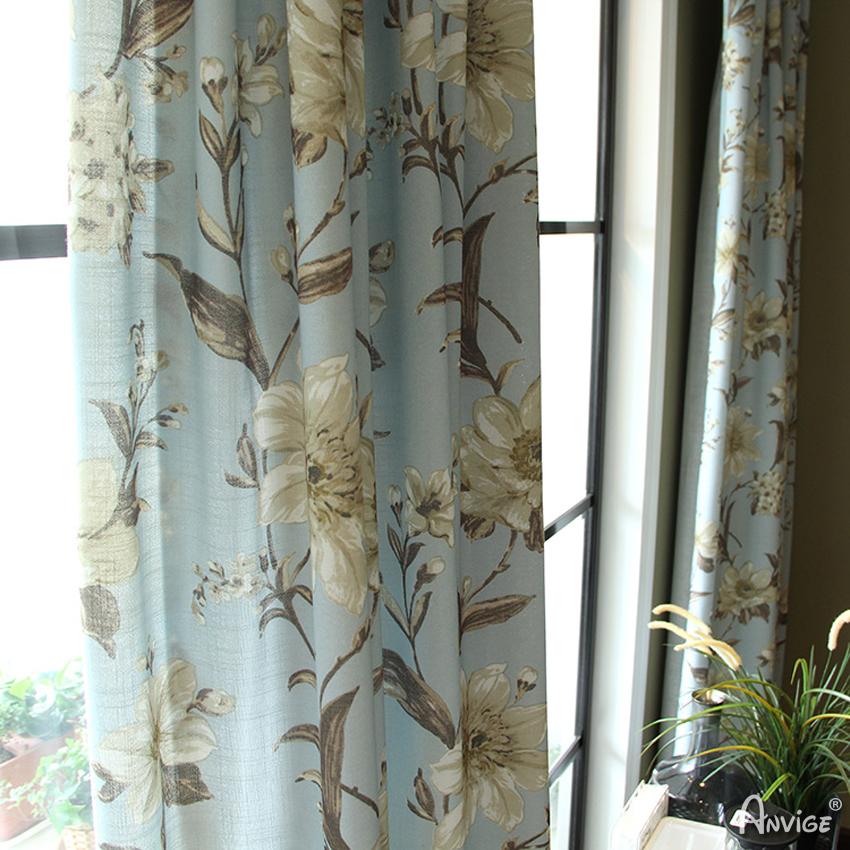 Pastoral Curtain ANVIGE Pastoral Light Blue Floral ,Grommet Window Curtain Blackout Curtains For Living Room,52''Wx63''L,1 Panel roman shades roman blinds curtains window treatment window shade window blind customized roman shades curtain drapes curtains for living room