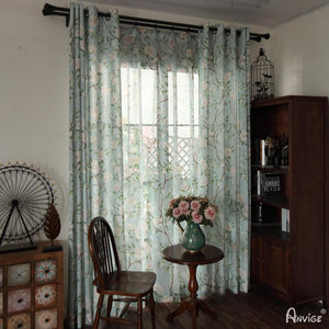 Pastoral Curtain ANVIGE Pastoral Light Blue Flowers Printed,Grommet Window Curtain Blackout Curtains For Living Room,52''Wx63''L,1 Panel roman shades roman blinds curtains window treatment window shade window blind customized roman shades curtain drapes curtains for living room