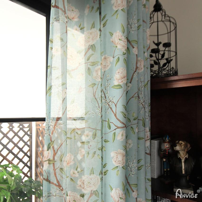 Pastoral Curtain ANVIGE Pastoral Light Blue Flowers Printed,Grommet Window Curtain Blackout Curtains For Living Room,52''Wx63''L,1 Panel roman shades roman blinds curtains window treatment window shade window blind customized roman shades curtain drapes curtains for living room