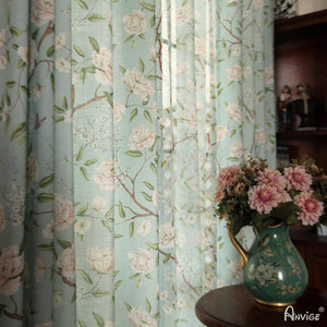 Pastoral Curtain ANVIGE Pastoral Light Blue Flowers Printed,Grommet Window Curtain Blackout Curtains For Living Room,52''Wx63''L,1 Panel roman shades roman blinds curtains window treatment window shade window blind customized roman shades curtain drapes curtains for living room