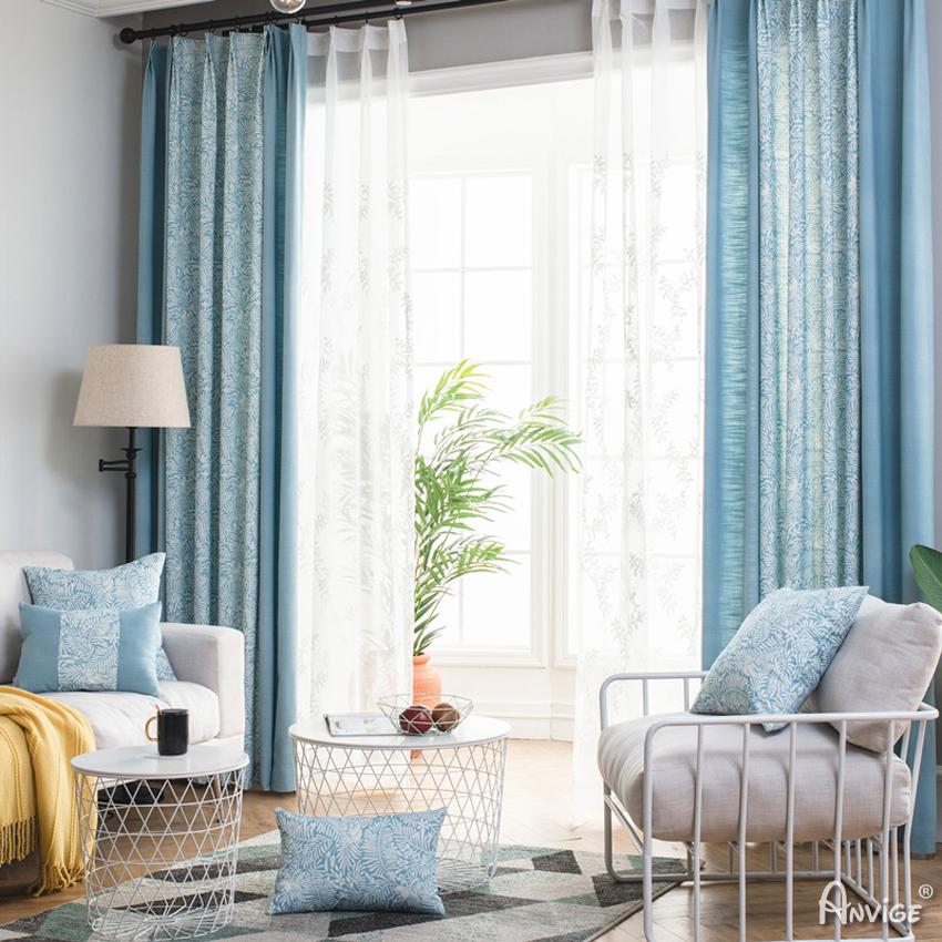 Pastoral Curtain ANVIGE Pastoral Light Blue White Leaves Printed,Grommet Window Curtain Blackout Curtains For Living Room,52''Wx63''L,1 Panel roman shades roman blinds curtains window treatment window shade window blind customized roman shades curtain drapes curtains for living room