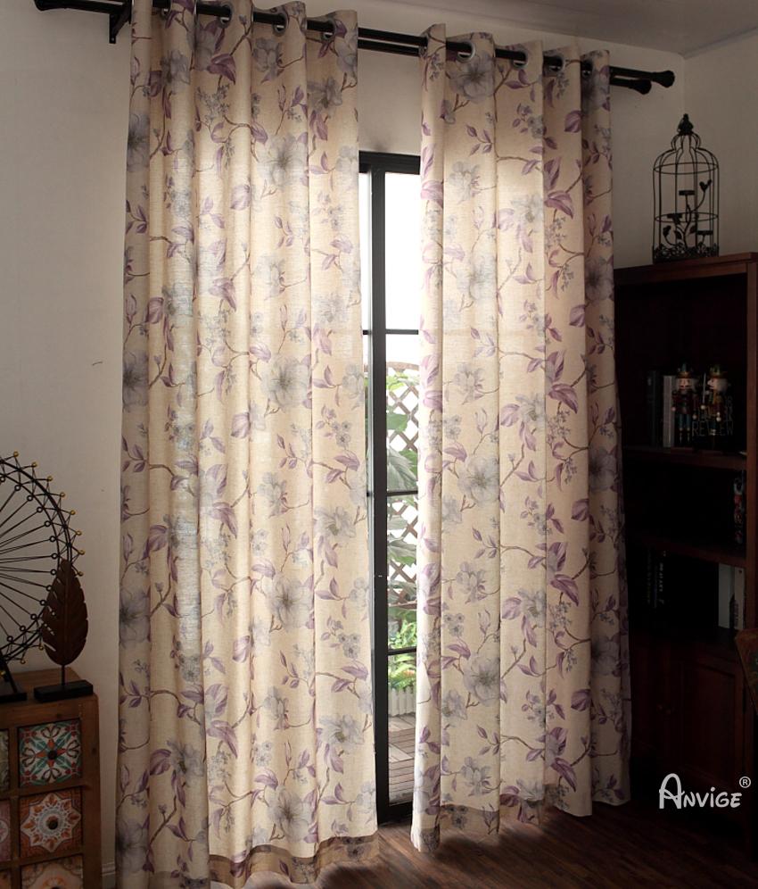 Pastoral Curtain ANVIGE Pastoral Purple Flowers Printed,Grommet Window Curtain Blackout Curtains For Living Room,52''Wx63''L,1 Panel roman shades roman blinds curtains window treatment window shade window blind customized roman shades curtain drapes curtains for living room