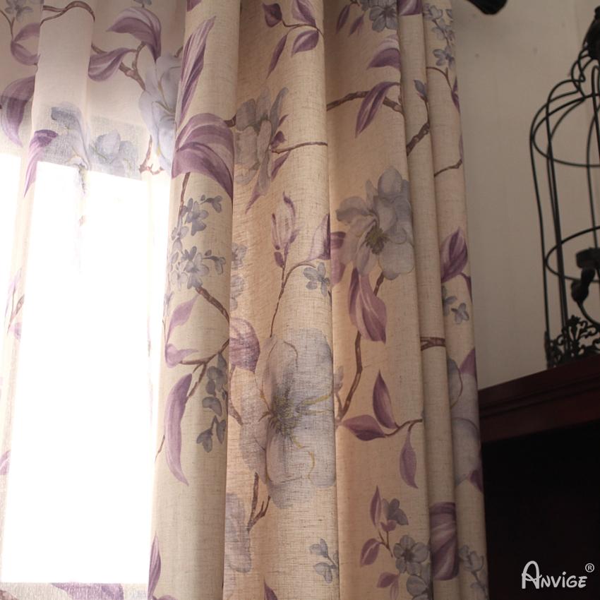 Pastoral Curtain ANVIGE Pastoral Purple Flowers Printed,Grommet Window Curtain Blackout Curtains For Living Room,52''Wx63''L,1 Panel roman shades roman blinds curtains window treatment window shade window blind customized roman shades curtain drapes curtains for living room