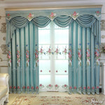 Luxury Curtain ANVIGE Pastoral Red and Blue Flowers High Quality Embroidered Curtains Luxury Valance,Blackout and Sheer Window Curtain With Grommet Top,52''Wx84''L,1 Panel roman shades roman blinds curtains window treatment window shade window blind customized roman shades curtain drapes curtains for living room