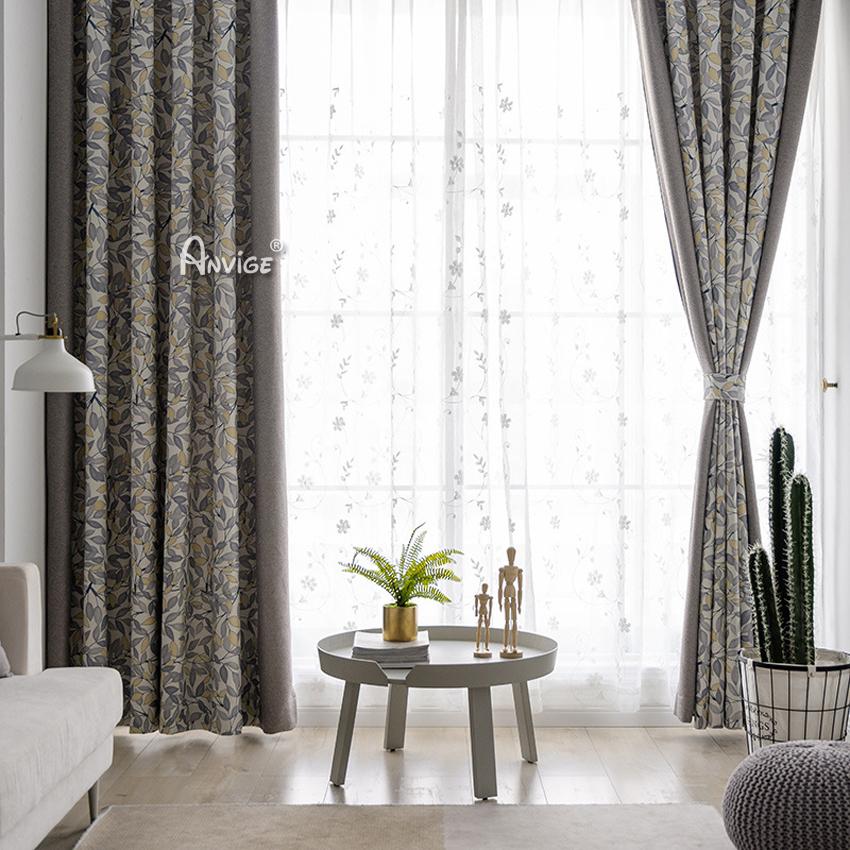 Pastoral Curtain ANVIGE Pastoral Small Leaves Printed Curtains,Grommet Window Curtain Blackout Curtains For Living Room,52''Wx63''L,1 Panel roman shades roman blinds curtains window treatment window shade window blind customized roman shades curtain drapes curtains for living room