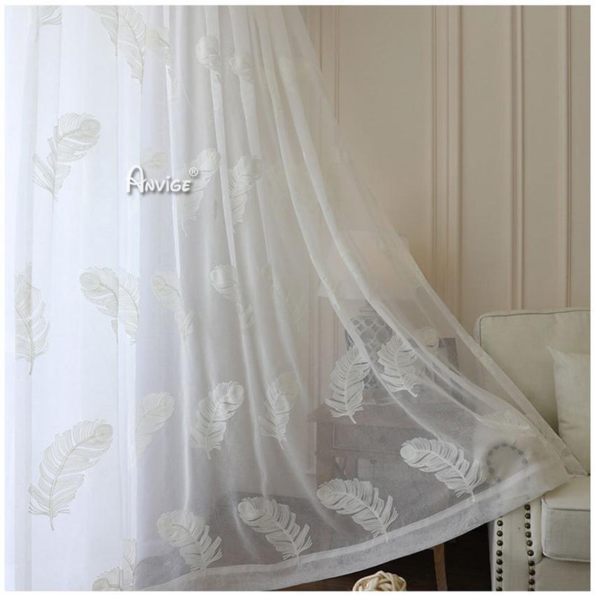 Sheer Curtain ANVIGE Pastoral White Feathers Embroidered,Grommet Window Curtain Sheer Curtains For Living Room,52''Wx63''L,1 Panel roman shades roman blinds curtains window treatment window shade window blind customized roman shades curtain drapes curtains for living room