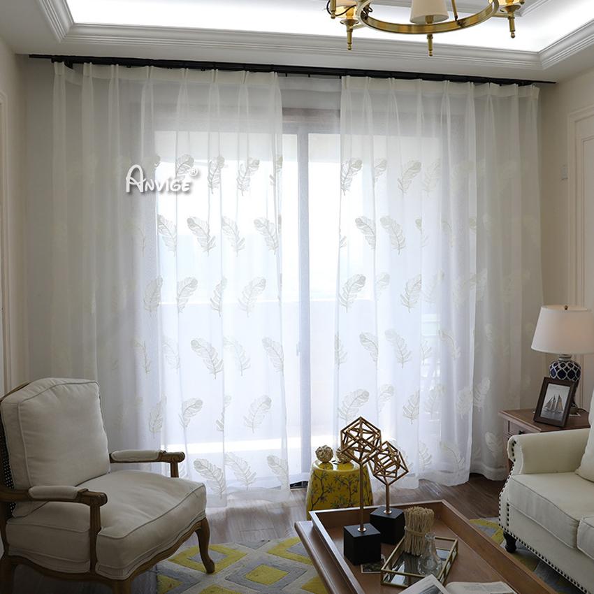 Sheer Curtain ANVIGE Pastoral White Feathers Embroidered,Grommet Window Curtain Sheer Curtains For Living Room,52''Wx63''L,1 Panel roman shades roman blinds curtains window treatment window shade window blind customized roman shades curtain drapes curtains for living room