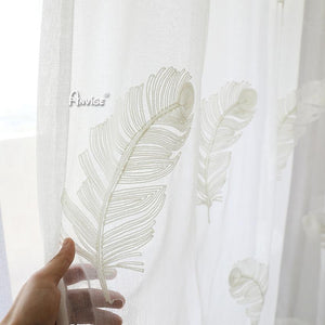 Sheer Curtain ANVIGE Pastoral White Feathers Embroidered,Grommet Window Curtain Sheer Curtains For Living Room,52''Wx63''L,1 Panel roman shades roman blinds curtains window treatment window shade window blind customized roman shades curtain drapes curtains for living room